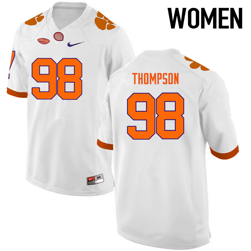 Women Clemson Tigers #98 Brandon Thompson College Football Jerseys-White
